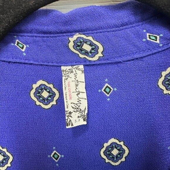 Free People Intimately S Button Down Shirt Top Blue Print Oversized Long Sleeve - Picture 4 of 6